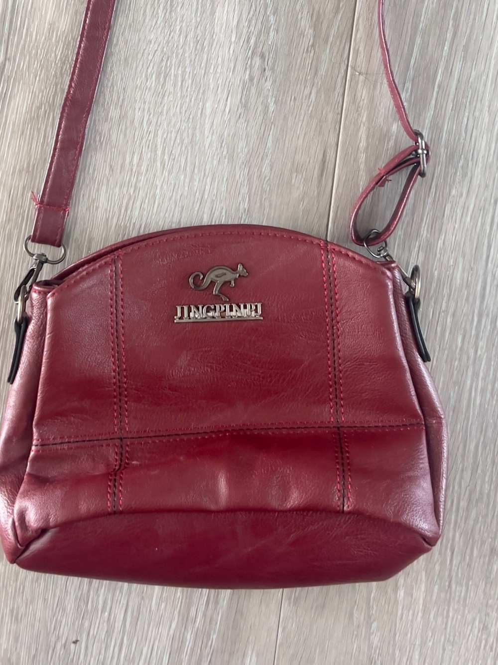 Red Leather Crossbody Bag with Adjustable Strap